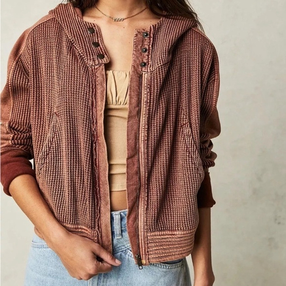 Free People Jackets & Blazers - Free People Mason One Hoodie, Purple Waffle Knit, Size‎ Medium